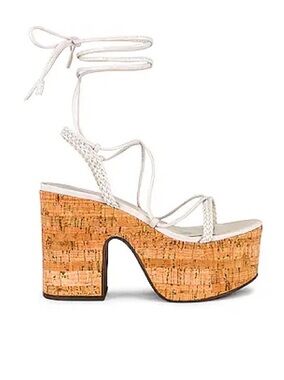 Schutz Maxima strappy Cutout Ankle Tie Cork Platform Sandal Pearl sz 9.5